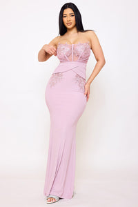 Floral Embroidered Applique Top Maxi Dress
