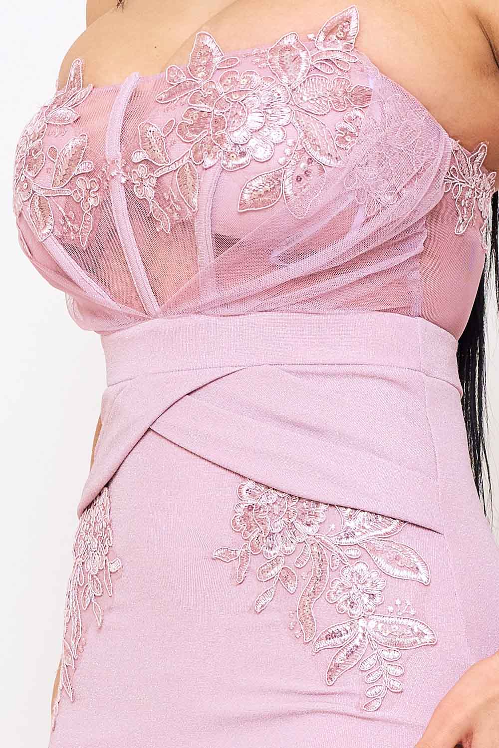 Floral Embroidered Applique Top Maxi Dress