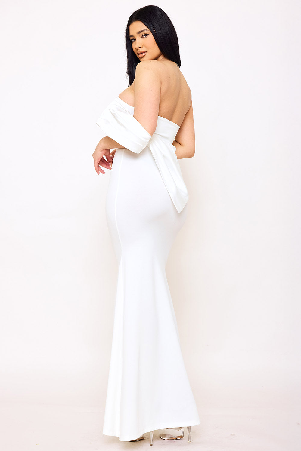 Symphony Dress - Crezia Fabric With Satin Large Bow Detail Maxi Dress | Zezebe