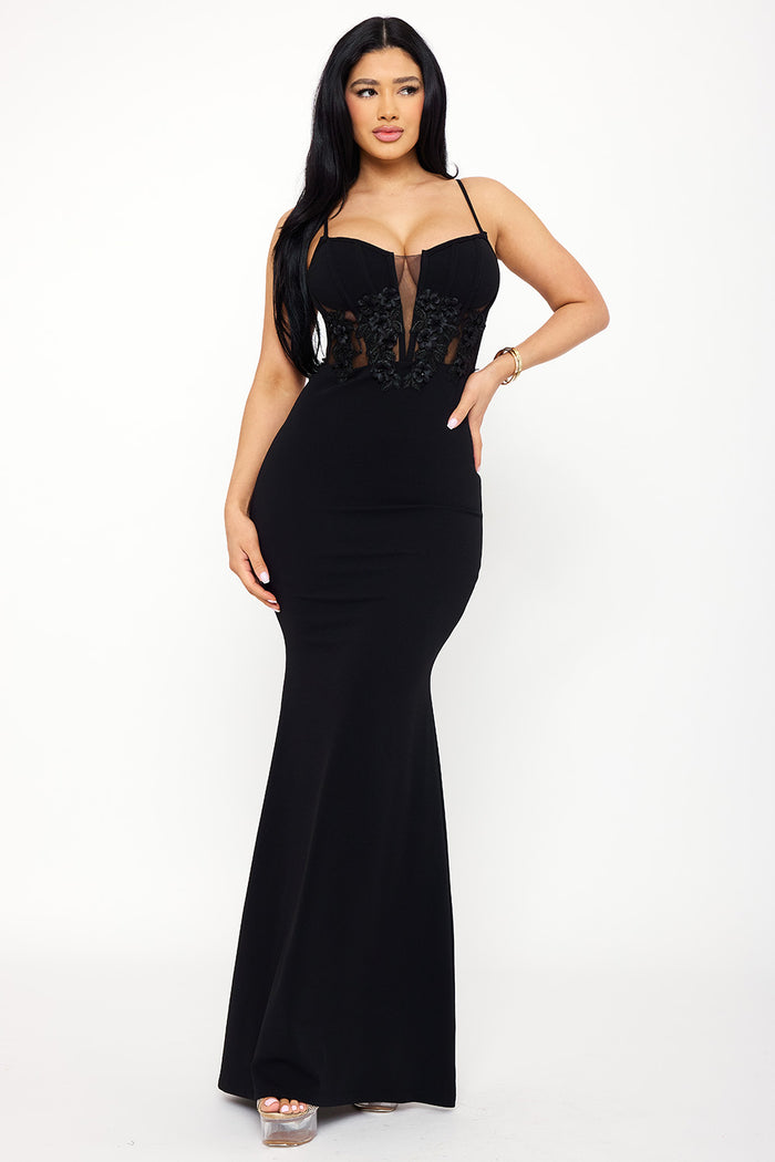 Symphony Dress - Bead On Flower Oblique Lace On Bust Maxi Dress | Zezebe