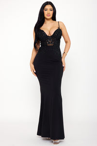 Symphony Dress - Lace Corset Bodice Contrast Maxi Dress | Zezebe