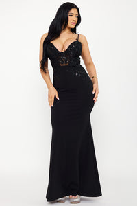 Symphony Dress - Lace Corset Bodice Contrast Maxi Dress | Zezebe