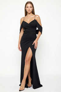 Glitter On Silky Satin Fabric Maxi Dress