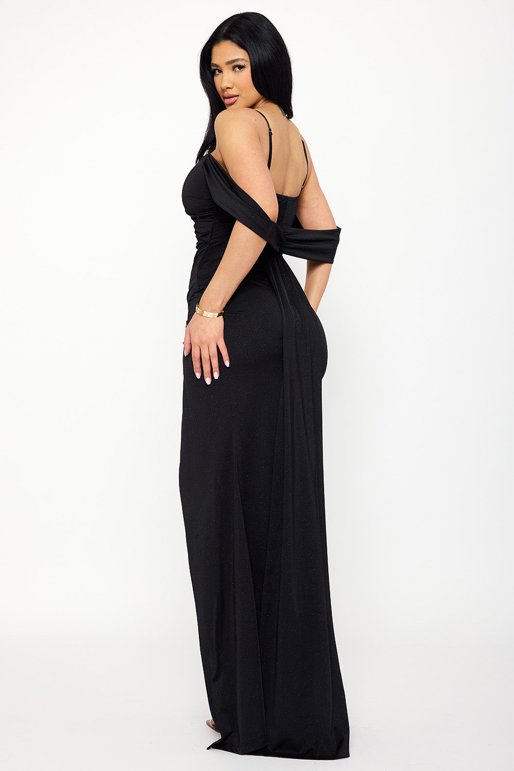 Symphony Dress - Glitter On Silky Satin Fabric Maxi Dress | Zezebe