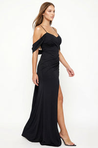 Glitter On Silky Satin Fabric Maxi Dress