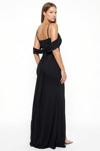 Glitter On Silky Satin Fabric Maxi Dress