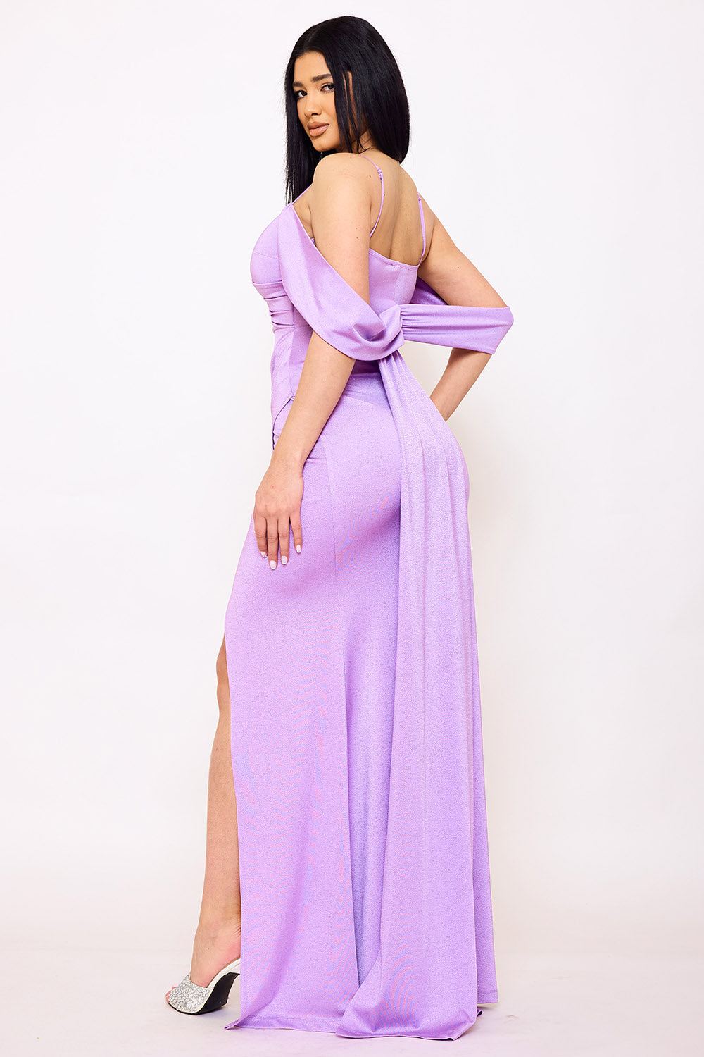 Symphony Dress - Glitter On Silky Satin Fabric Maxi Dress | Zezebe