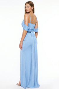 Glitter On Silky Satin Fabric Maxi Dress