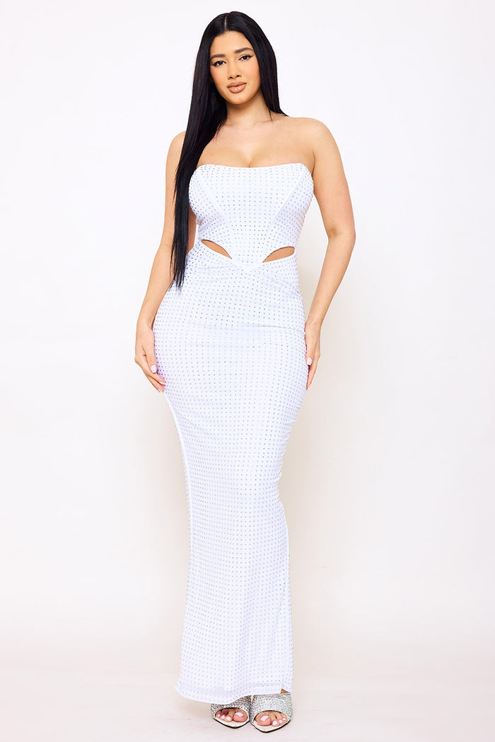 Rhinestone On Power Mesh Maxi Dress
