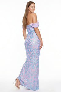 Sequin Scroll Pattern On Mesh Maxi Dress