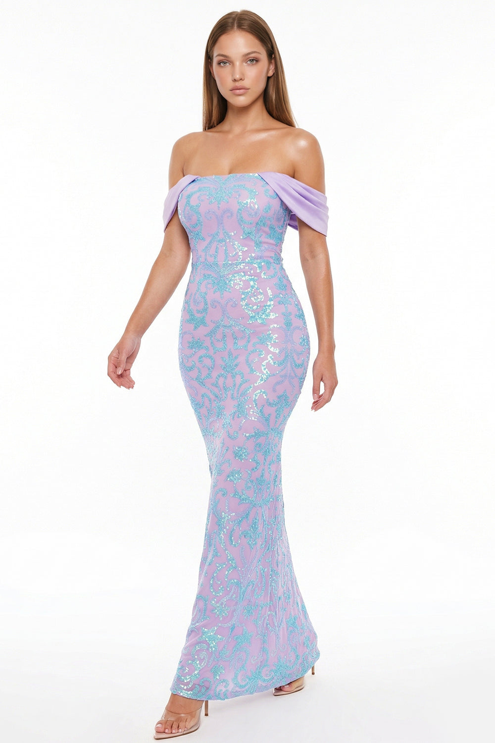 Sequin Scroll Pattern On Mesh Maxi Dress
