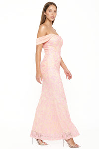Sequin Scroll Pattern On Mesh Maxi Dress