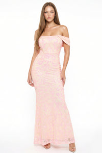 Sequin Scroll Pattern On Mesh Maxi Dress