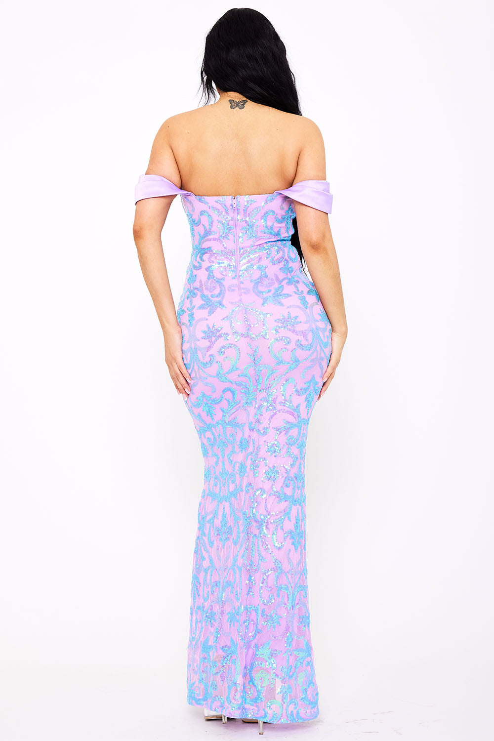 Symphony Dress - Sequin Scroll Pattern On Mesh Maxi Dress | Zezebe