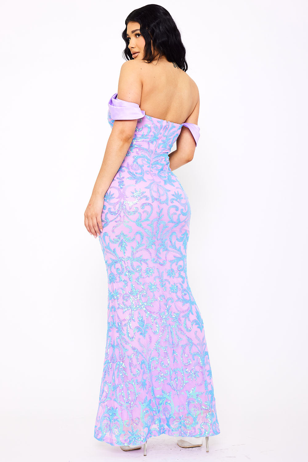 Symphony Dress - Sequin Scroll Pattern On Mesh Maxi Dress | Zezebe