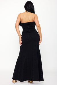 Symphony Dress - Glitter Fabric Twist Ribbon Front Maxi Dress | Zezebe