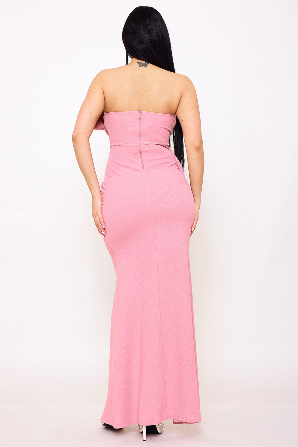 Symphony Dress - Glitter Fabric Twist Ribbon Front Maxi Dress | Zezebe