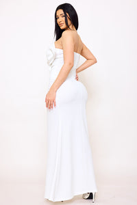 Symphony Dress - Glitter Fabric Twist Ribbon Front Maxi Dress | Zezebe