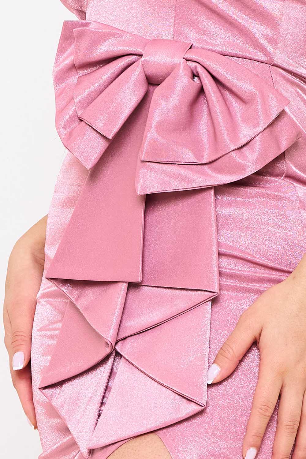 Symphony Dress - Metallic Tricot Fabric With Bow On Waist Maxi Dress | Zezebe