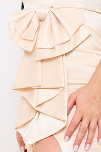 Symphony Dress - Metallic Tricot Fabric With Bow On Waist Maxi Dress | Zezebe