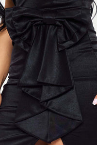 Symphony Dress - Metallic Tricot Fabric With Bow On Waist Maxi Dress | Zezebe