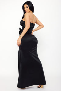 Symphony Dress - Metallic Tricot Fabric With Bow On Waist Maxi Dress | Zezebe