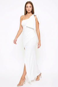 Glitter With One Shoulder Oversized Bow On Sleeve Maxi Dress