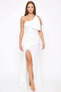 Glitter With One Shoulder Oversized Bow On Sleeve Maxi Dress