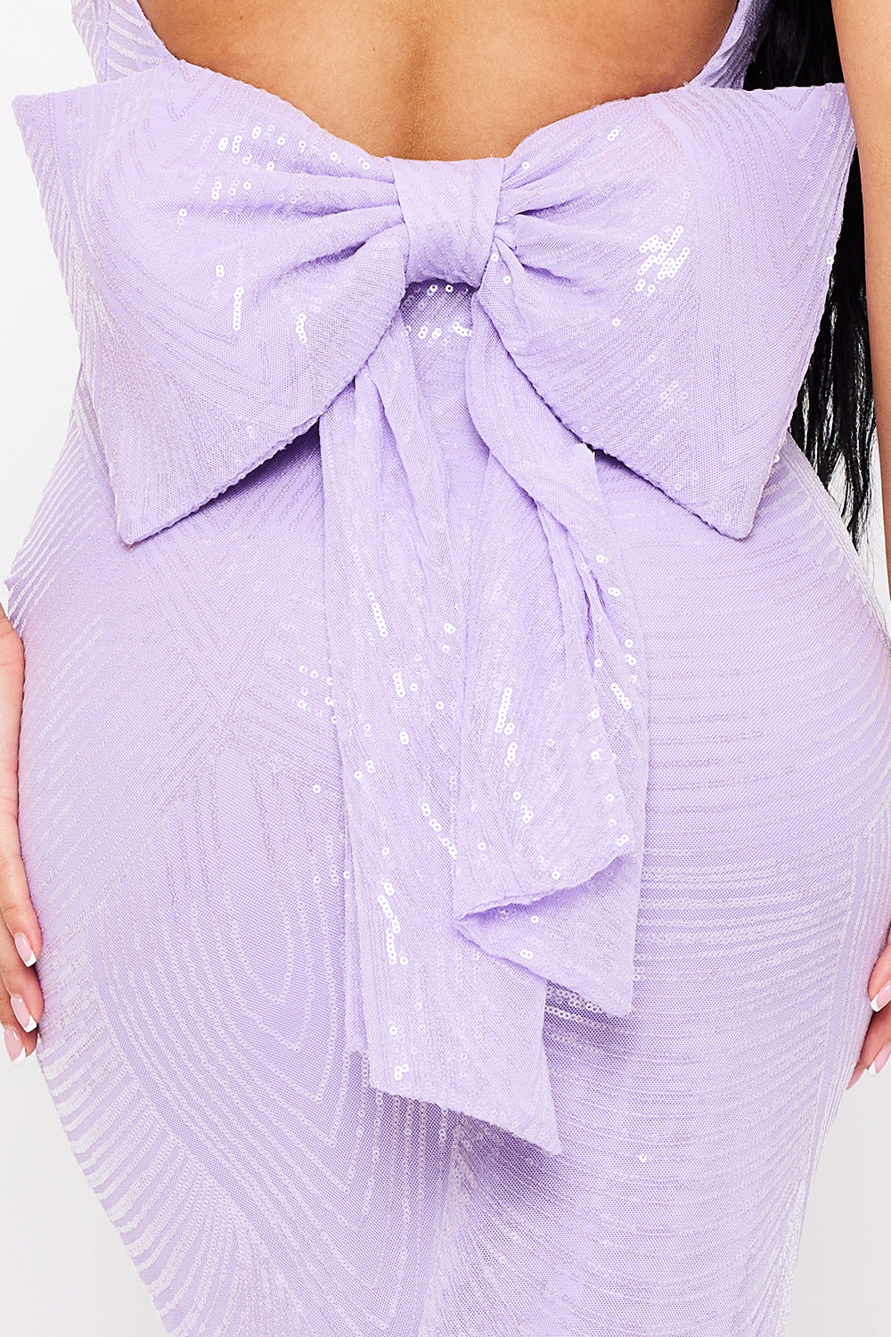 Symphony Dress - Large Bow Back On Sequin Maxi Dress | Zezebe