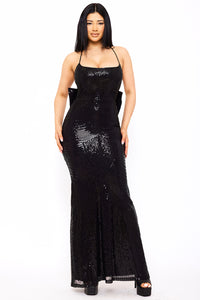 Symphony Dress - Large Bow Back On Sequin Maxi Dress | Zezebe