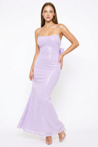 Large Bow Back On Sequin Maxi Dress