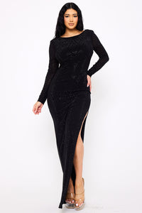 Full Rhinestone Studded Maxi Dress