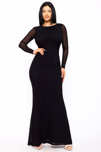 Symphony Dress - Rhinestone On Power Mesh Open Back Maxi Dress | Zezebe