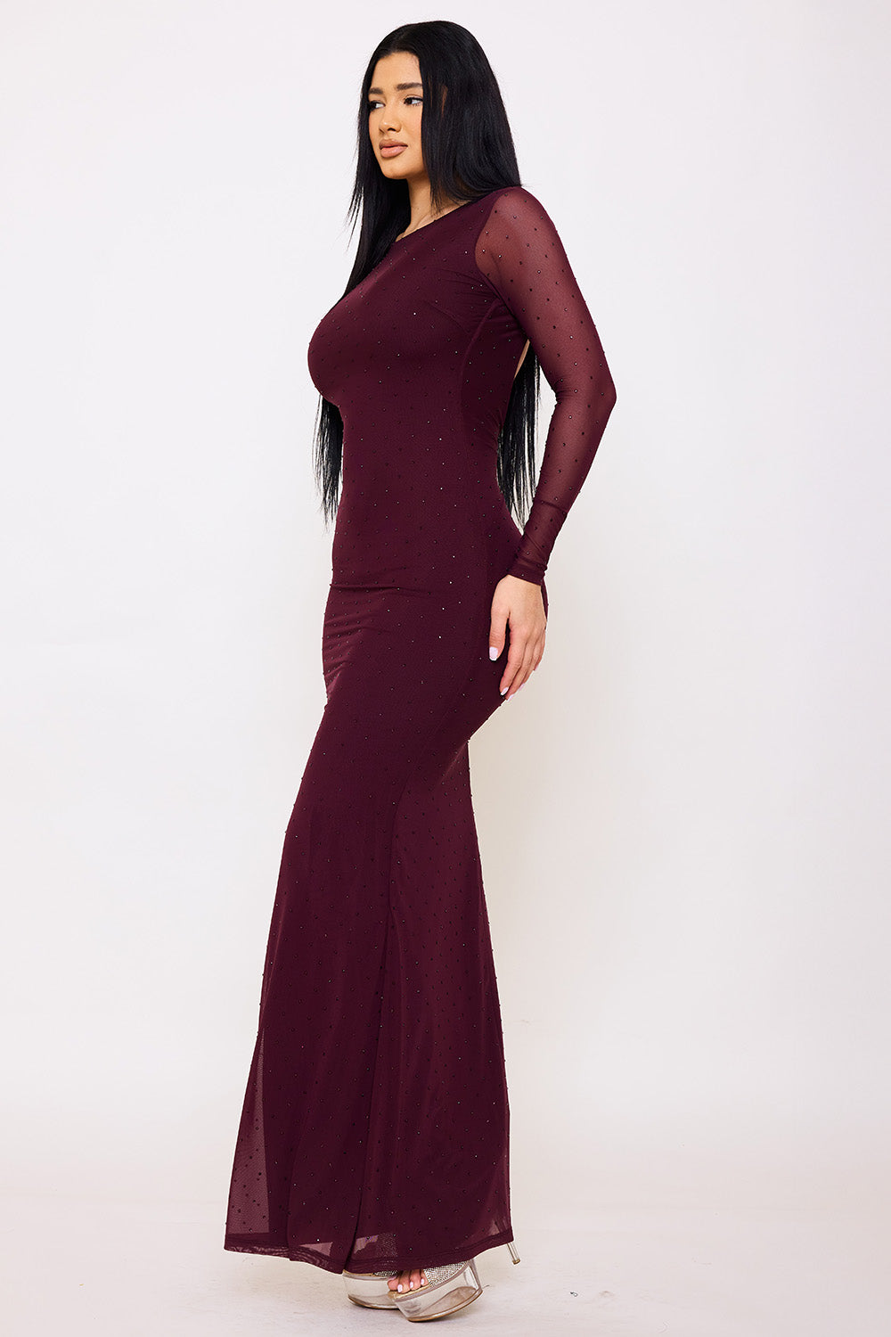 Symphony Dress - Rhinestone On Power Mesh Open Back Maxi Dress | Zezebe