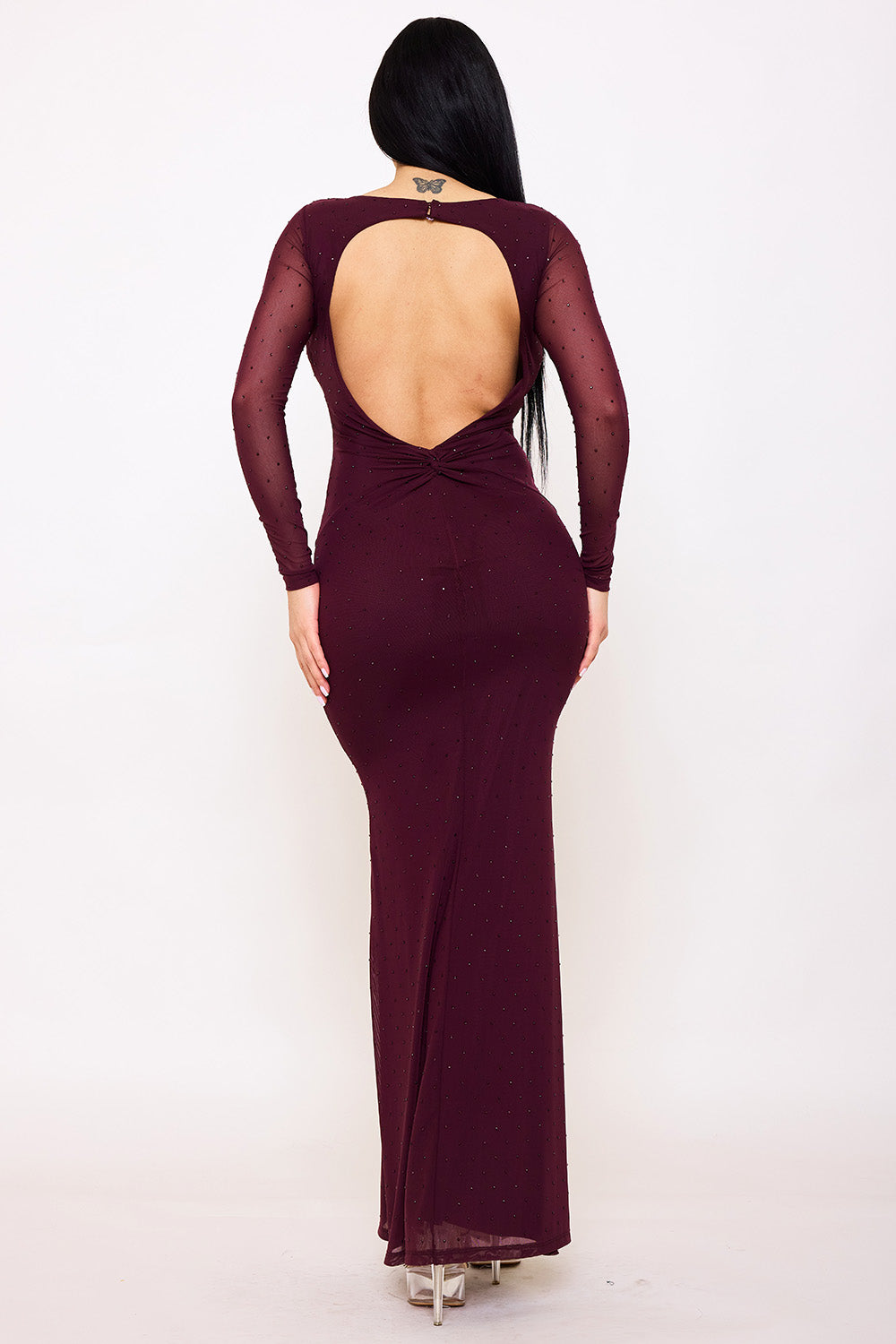 Symphony Dress - Rhinestone On Power Mesh Open Back Maxi Dress | Zezebe