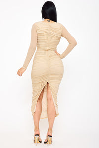 Symphony Dress - Rhinestone On Mesh Pleated Long Dress | Zezebe