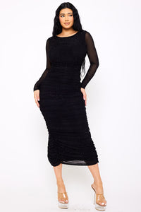 Symphony Dress - Rhinestone On Mesh Pleated Long Dress | Zezebe