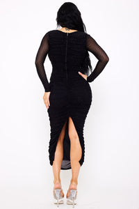 Symphony Dress - Rhinestone On Mesh Pleated Long Dress | Zezebe