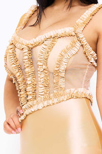 Symphony Dress - Ruffle Trim Detail On Satin Sheer Maxi Dress | Zezebe