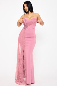 Crezia Applique Floral Attached Maxi Dress