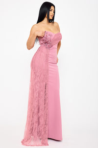 Crezia Applique Floral Attached Maxi Dress