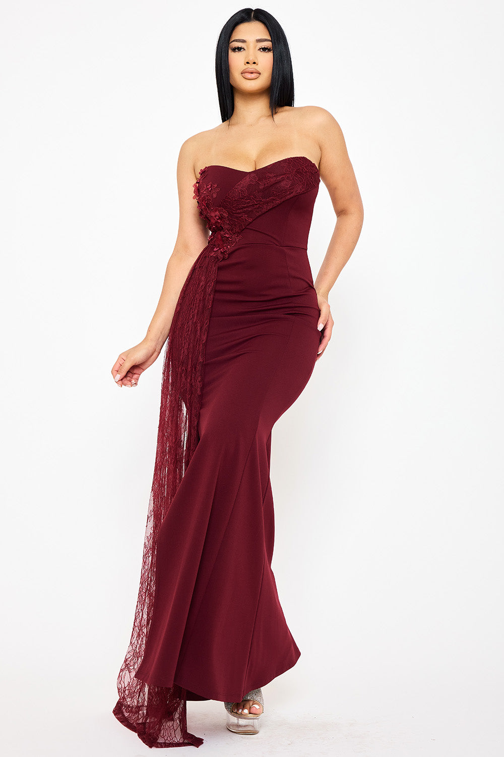 Crezia Applique Floral Attached Maxi Dress