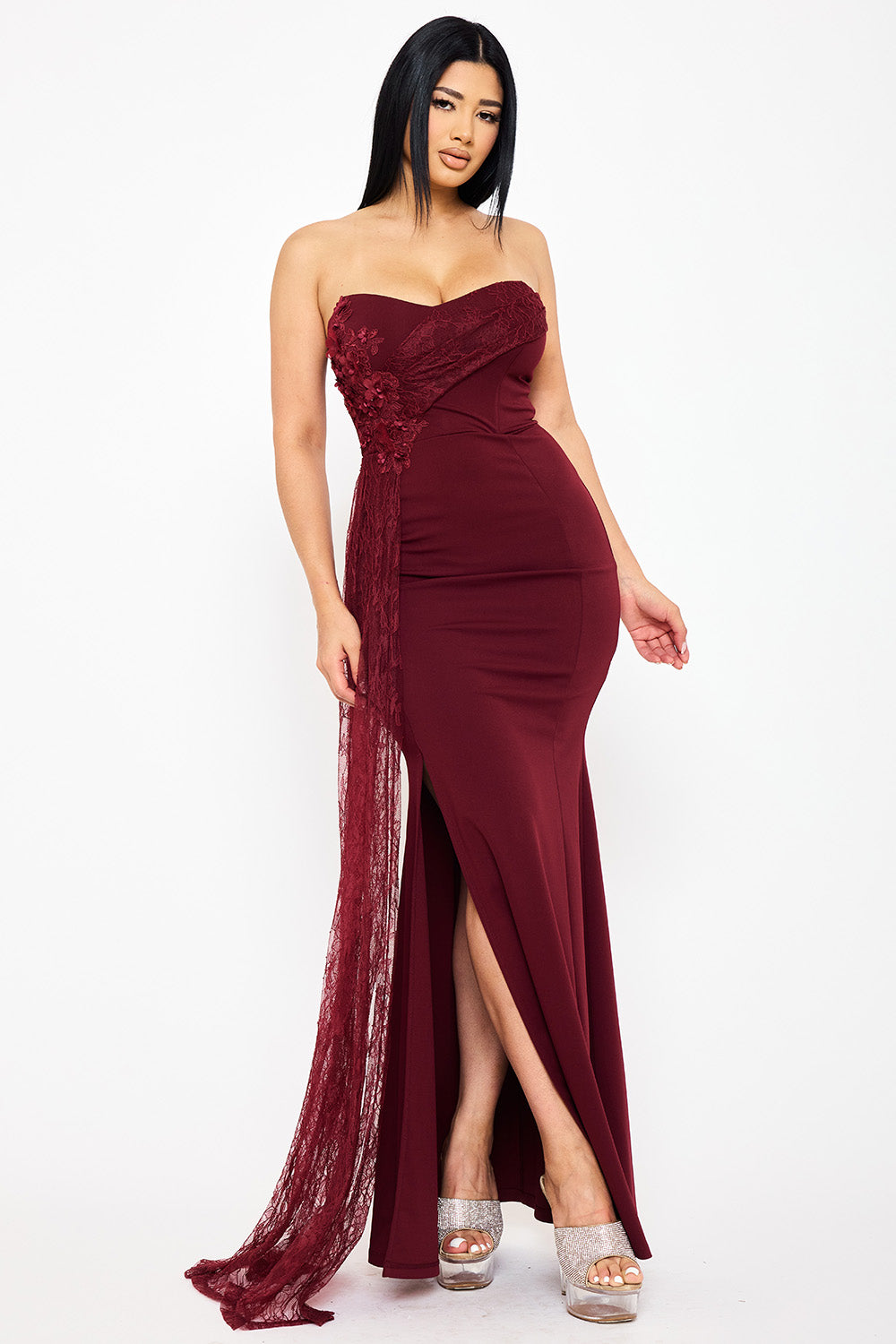 Crezia Applique Floral Attached Maxi Dress