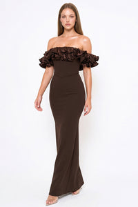 Ruffle Off The Shoulder Maxi Dress