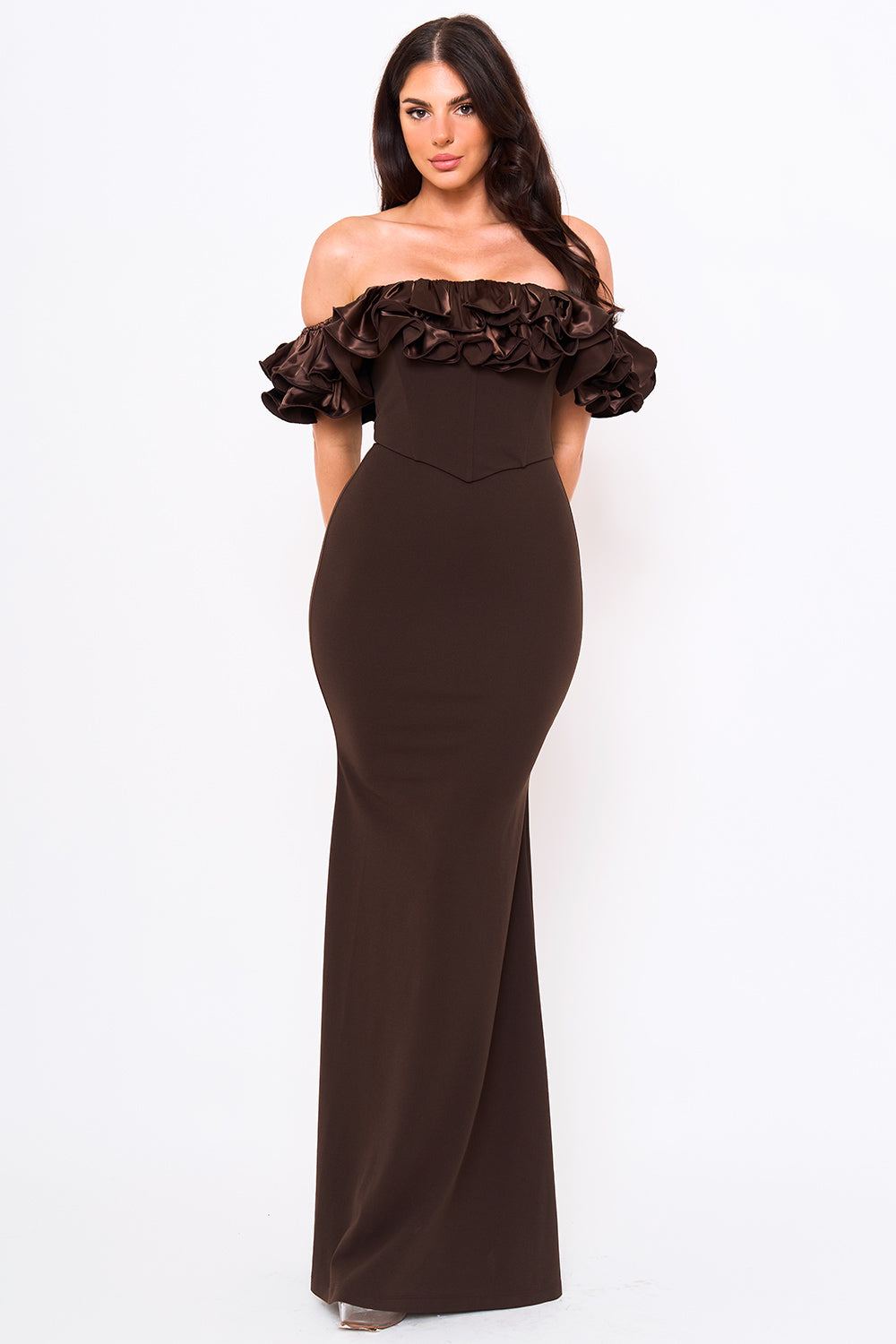 Symphony Dress - Ruffle Off The Shoulder Maxi Dress | Zezebe
