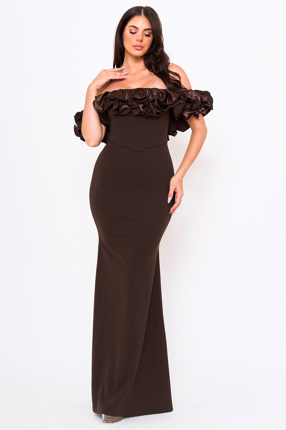 Symphony Dress - Ruffle Off The Shoulder Maxi Dress | Zezebe