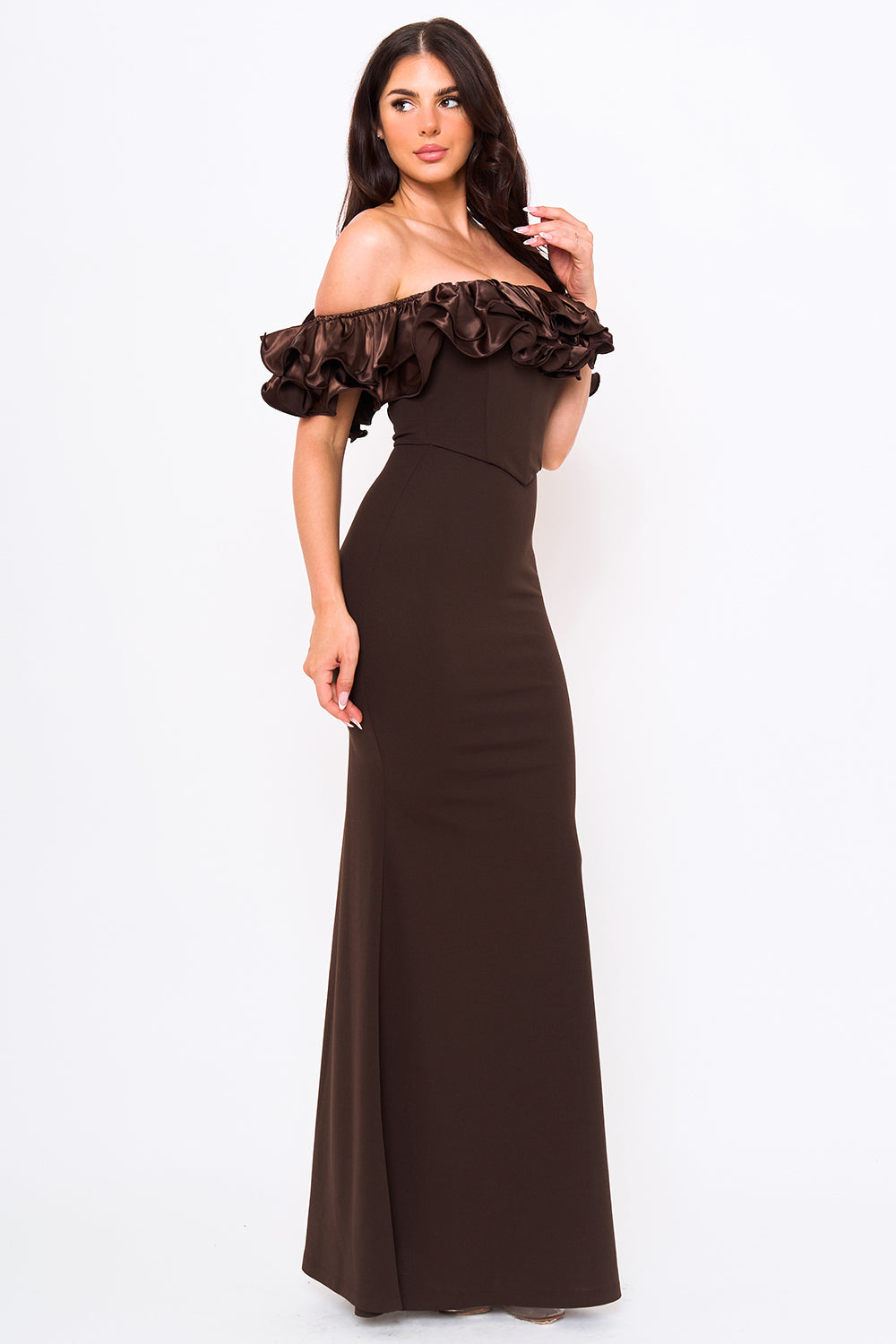 Symphony Dress - Ruffle Off The Shoulder Maxi Dress | Zezebe