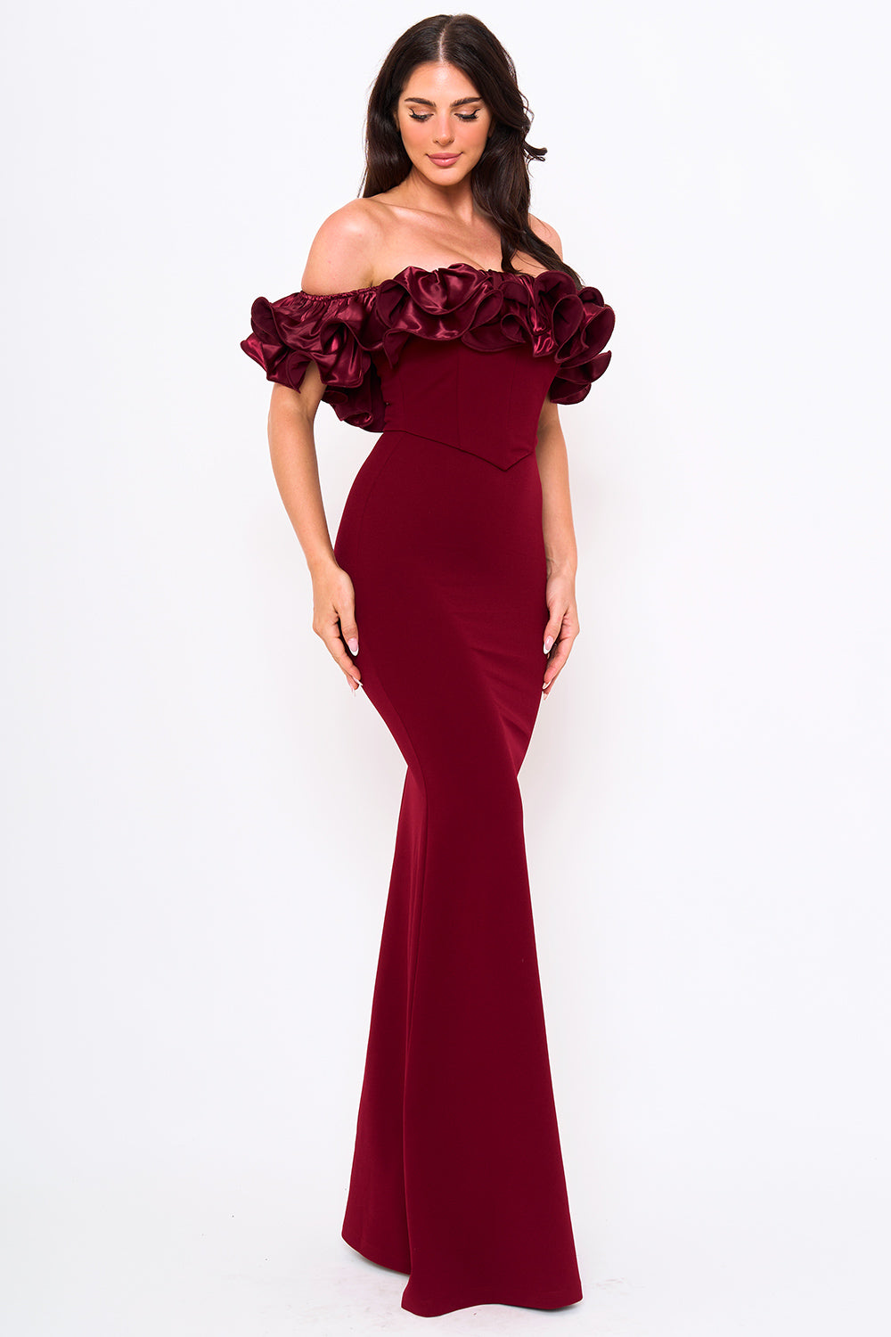 Symphony Dress - Ruffle Off The Shoulder Maxi Dress | Zezebe