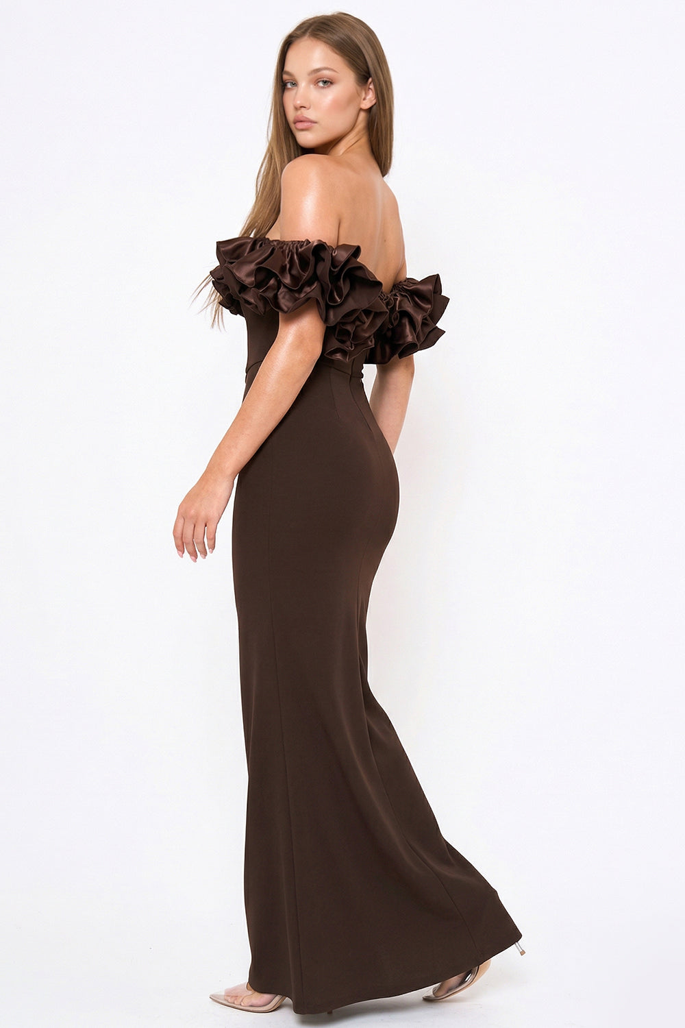 Ruffle Off The Shoulder Maxi Dress