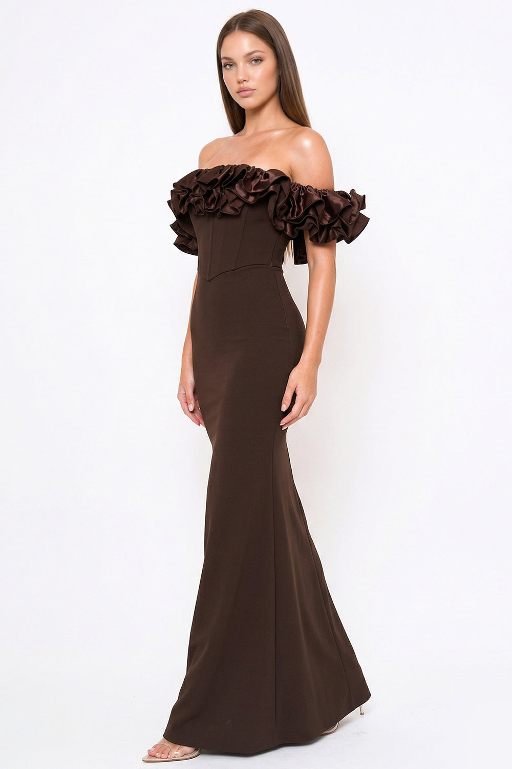 Ruffle Off The Shoulder Maxi Dress